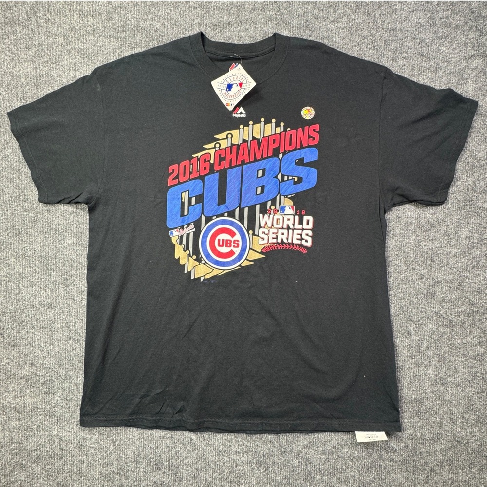 2016 World Series Champions Chicago Cubs Majestic T Shirt Mens XL Black Multi
